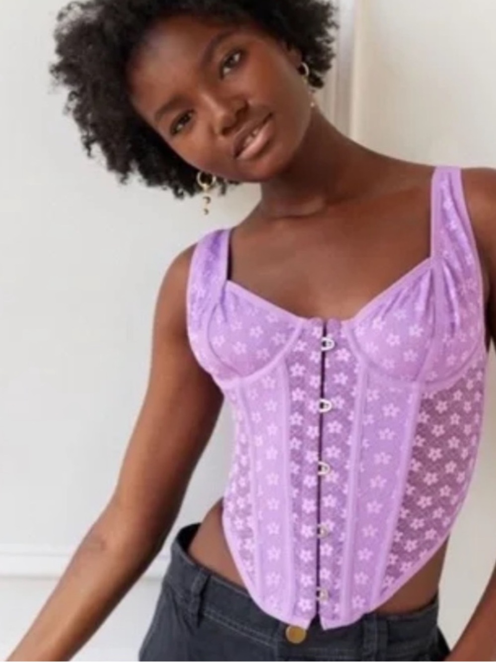 NWT UO Out from Under Wildflower Corset Bustier Top in Purple, Women's Large